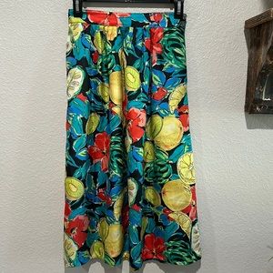 Vintage Irka Silky Fruit Floral Midi Skirt